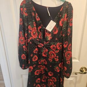 Free People NW, Size 4 Floral Black and Red Dress